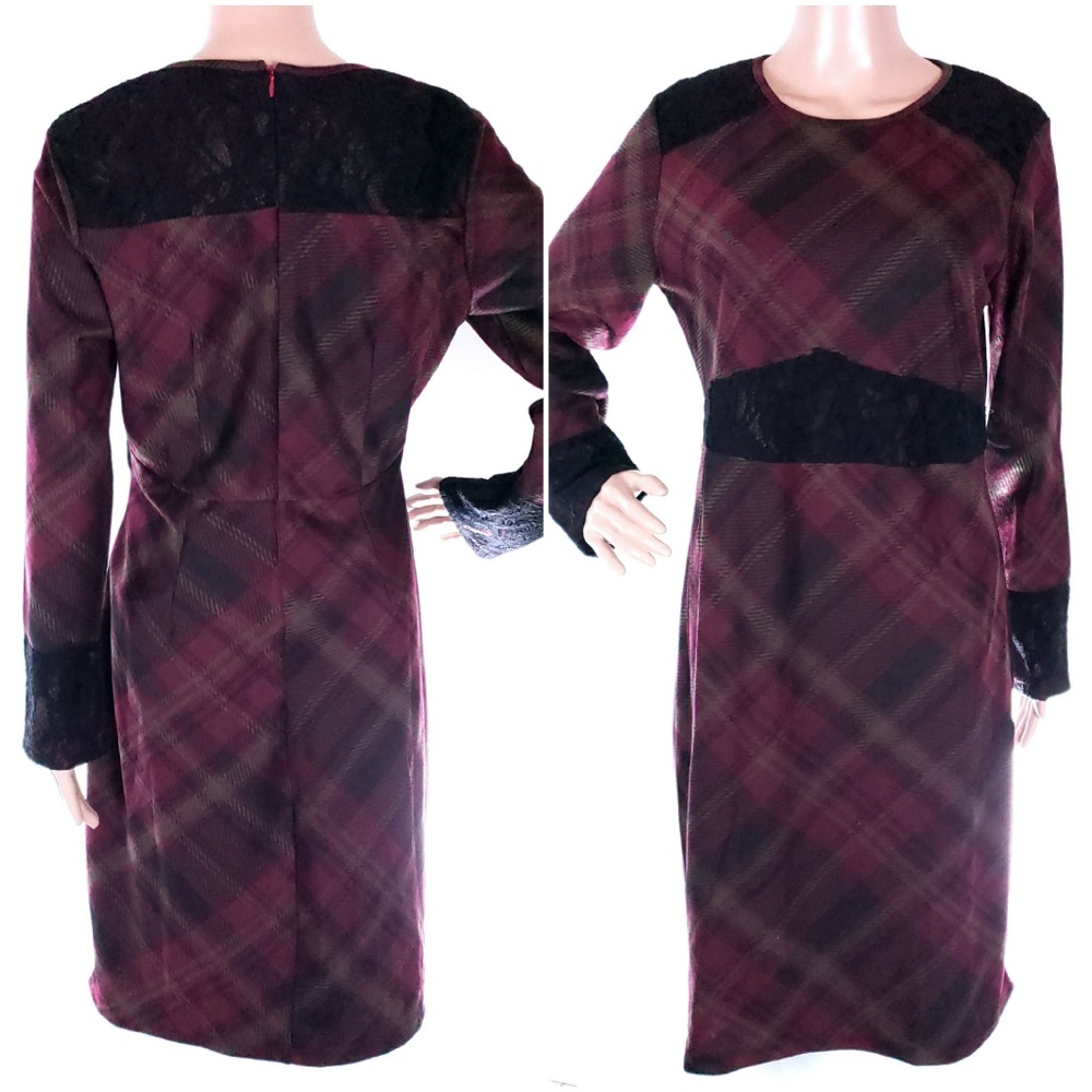 Suzanne Betro Women Dress Check Back Zip Long Sleeves Size L - NWT